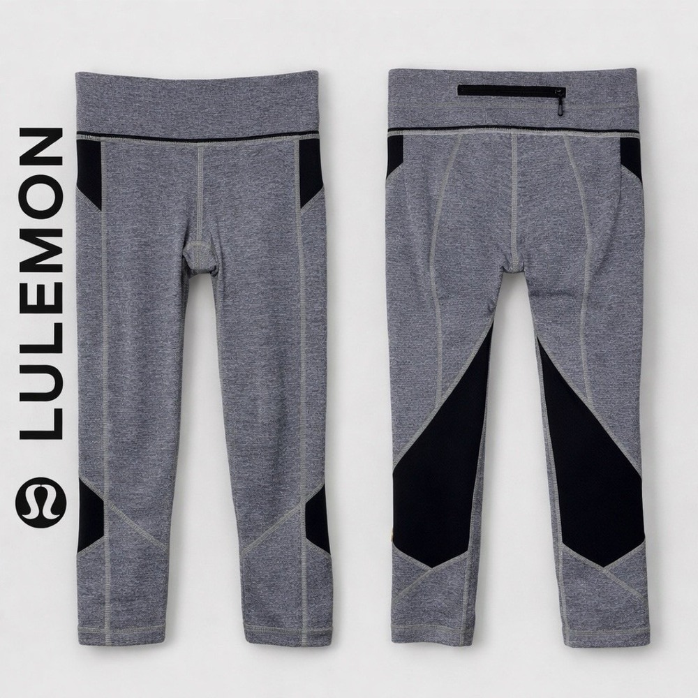LULULEMON Speed Up Crop Leggings 4 Gray Black Running Yoga Athleisure Gym